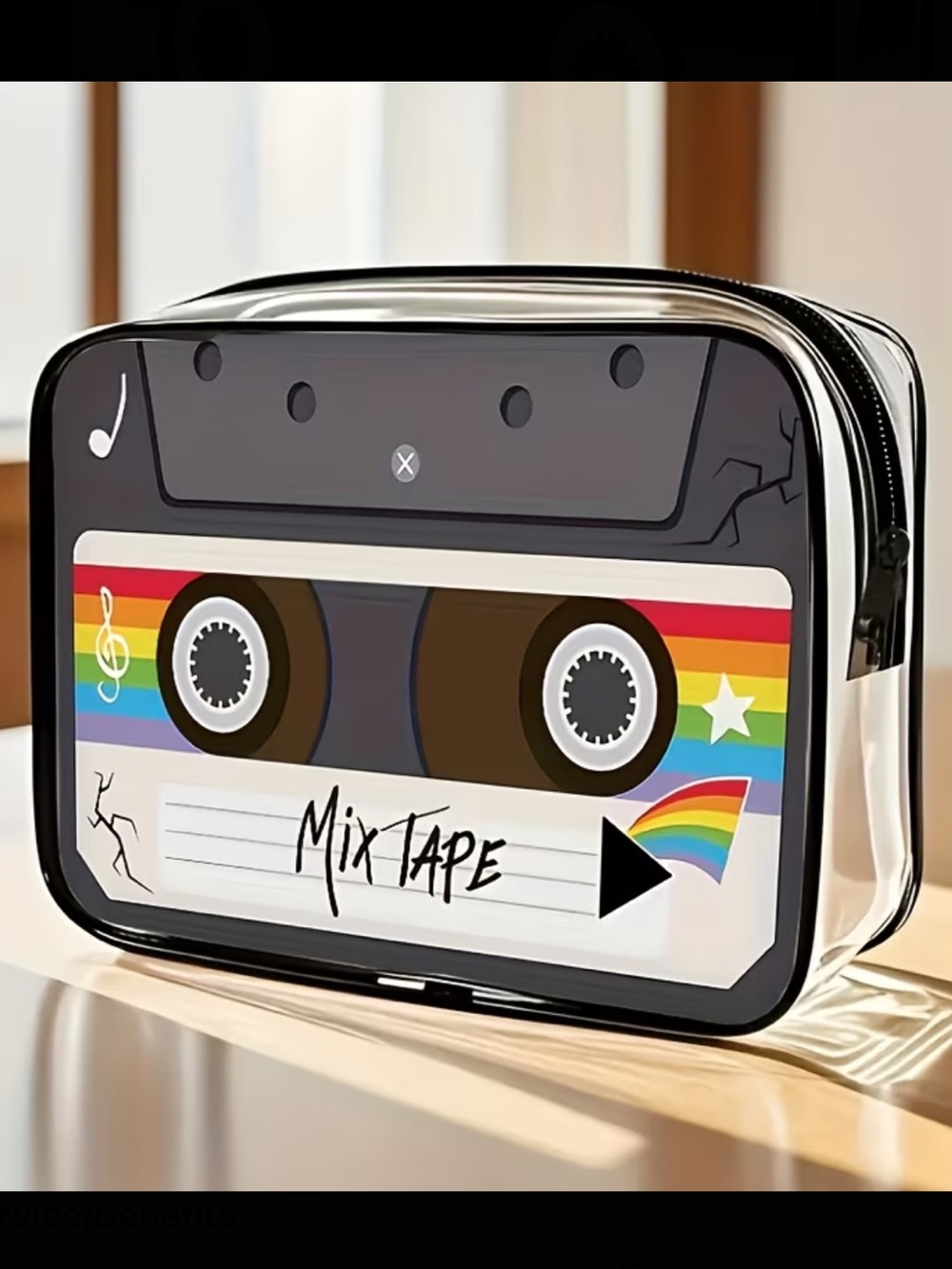 Retro Cassette Mix Tape Clear TSA Travel Toiletry Bag Rainbow